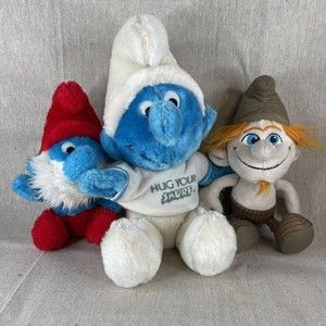 Smurf Plush Lot Papa Smurf 8” 1981 Hug Smurf 10” 1979 Hackus Smurf 9.5” 2013